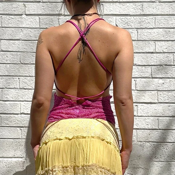 Y2K Victoria’s Secret Very Sexy Pink Lace Open Back Bodysuit S Fairy Festival - Picture 4 of 7